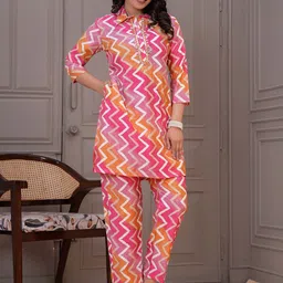Meeranshi Printed Shirt Collar Neck Tunic With Trousers Co-Ords-picture-53