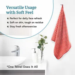 Kuber Industries 2Pcs Red & White Printed Towels & Wash Basin Napkin Set image 3