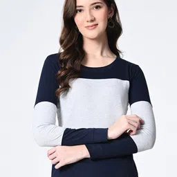 PRETILLY Women Colourblocked Regular Fit Round Neck Cotton T-Shirt-image-89