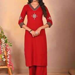 Neemiya Women Ethnic Motifs Embroidered Regular Patchwork Kurta with Trousers-33