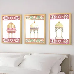 Art Street Maroon & Green 3 Piece Mughal Temple Painting Wall Art-picture-27