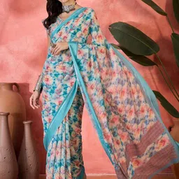 Sangria Floral Printed Saree With Unstitched Blouse Piece-picture-19