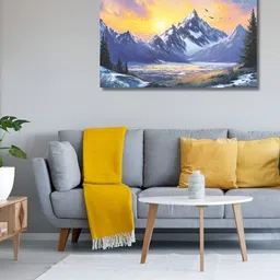 Viventiq Blue & Yellow Mountain Sunrise Printing Without Frame-image-73