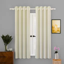 Kuber Industries Cream-Coloured 4 Pieces Self Design Cotton Window Curtains-43