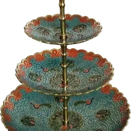 Brass Hand Crafted 3 Tier Sky Blue Fruit Stand/Cake stand Brass Cake Server-18