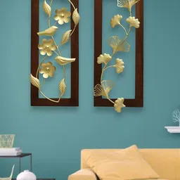 vedas Mystical India Brown & Gold-Toned 2 Pieces W-Alex Leon Wooden & Metal Wall Decors-image-60
