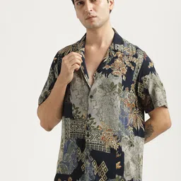 Blu MNKY Men Smart Fit Floral Printed Cuban Collar Casual Shirt-image-28
