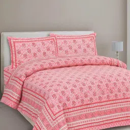 CLOTHOLOGY Pink & White Ethnic Motifs 180 TC King Bedsheet with 2 Pillow Covers-image-95