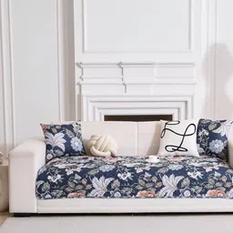 HomeCloud Blue & White Printed Cotton Sofa Cover Mat-image-14