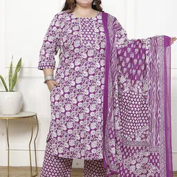 KALINI Floral Printed Pure Cotton Straight Kurta With Trouser And Dupatta-40