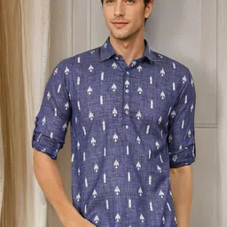 Anouk Geometric Woven Design Shirt Collar Neck Regular Cotton Straight Kurta-48