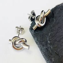 TEULRIP Stainless Steel Silver-Plated Contemporary Twisted Knot Anti Tarnish Studs-9