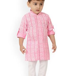 Ethniks Neu-Ron Infant Printed Mandarin Collar Pure Cotton Kurta With Pyjamas-10