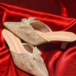 Froh Feet Women Embellished Party Kitten Heel Sandals with Bows-picture-30