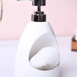 MARKET99 White Ceramic Glossy Soap Dispenser With Scrubber-image-35