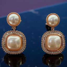WTF - WEAR THE FASHION Stainless Steel Rose Gold-Plated Stones Studded Drop Earrings-image-26