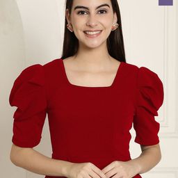 Tromko Women Pack of 2Solid Print PeplumPuff Sleeves Top-image-66
