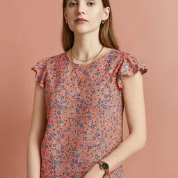 Mast & Harbour Women Round Neck Floral Flutter Sleeves Top-picture-44