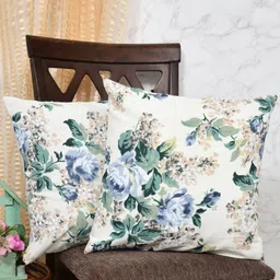 Clasiko Beige & Blue Set of 2 Printed Square Cushion Covers-19
