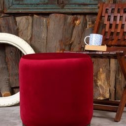 Shadowkart Maroon & Gold-Toned Wooden Cylindrical Pouffes Ottomans-image-78