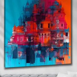 Myntra Elegant Homes Blue & Red Colored Building Printed Canvas Wall Art-image-93