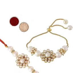CraftVatika Set Of 2 Beaded Bhabhi Bhaiya Rakhi With Roli Chawal-44