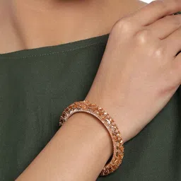 Anouk Women Brass American Diamond Enamelled Rose Gold-Plated Bangle-Style Bracelet-16
