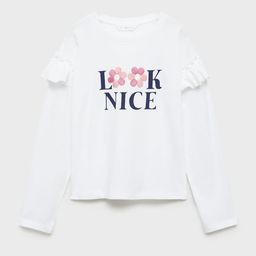 Mango Kids Girls Typography Printed Pure Cotton Applique T-shirt with Ruffle Detail-image-90