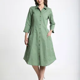 Saffron Threads Shirt Collar Midi Shirt Dress-picture-33