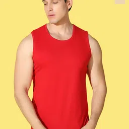 WOOSTRO Pack Of 2 Printed Combed Cotton Gym Vests VWS26(BKLN RUST)(PLAIN RED)-image-80