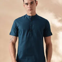 Anouk Band Collar Pure Cotton Straight Short Kurta-picture-27