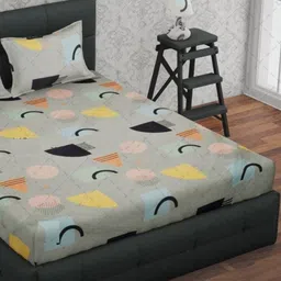 Aura Grey Geometric 144 TC Queen Bedsheet with 2 Pillow Covers-52