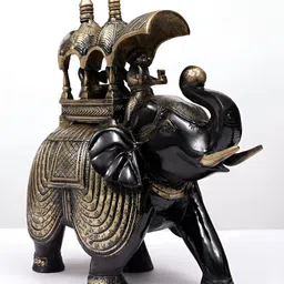 Exotic India Black & Gold Toned Elephant With Upraised Trunk Figurine Showpiece-image-43