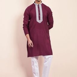 Satwaa Floral Yoke Design Mandarin Collar Chikankari Cotton Silk Straight Kurta-image-43