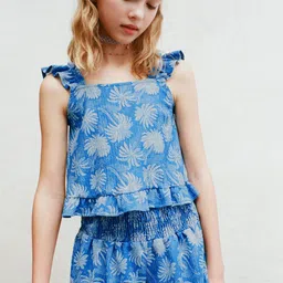 Mango Kids Girls Floral Printed Smocked Regular Shorts-image-93
