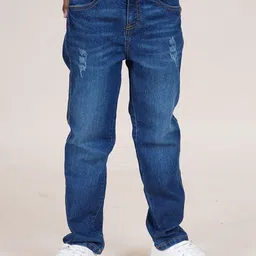 KiddoPanti Boys Jean Straight Fit Mildly Distressed Light Fade Stretchable Jeans-58