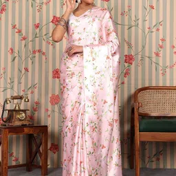 ODETTE Floral Printed Satin Saree-image-51