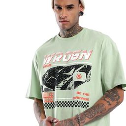 WROGN Xtreme Graphic Printed Drop-Shoulder Sleeves Oversized Cotton T-shirt-image-38