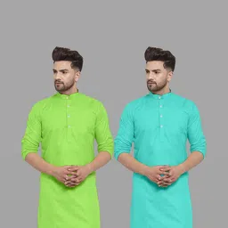 VS MALL Men Sea Green Kurtas-image-78