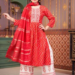 BAESD Girls Printed Mirror Work Anarkali Kurta-12