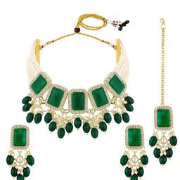 Peora Gold-Plated Stone-Studded & Beaded Jewellery Set-image-86