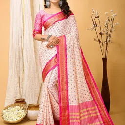HI FI NX Ethnic Motifs Zari Pure Cotton Banarasi Saree-15