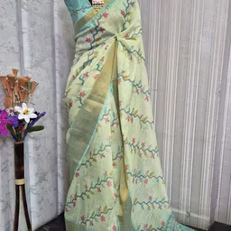 Anouk Rustic Floral Zari Linen Blend Sungudi Saree-35