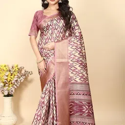 SSHAGUN LIFESTYLE Geometric Printed Zari Silk Cotton Saree-image-2