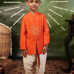 MIRALI Boys Woven Design Zari Mandarin Collar Handloom Straight Kurta-image-55