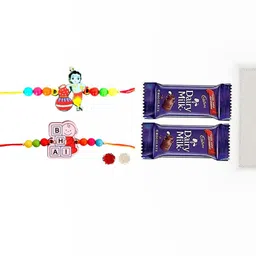 VR Creatives Set Of 2 Bal Krishna Rakhi Combo with Chocolate & Roli Pooja Tika Set-picture-17