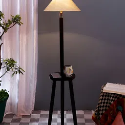 Devansh Brown & White Wooden Floor Lamp-image-94