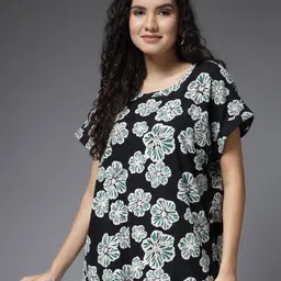 House Of Zelena Floral Print Flutter Sleeve Cotton Top-image-65