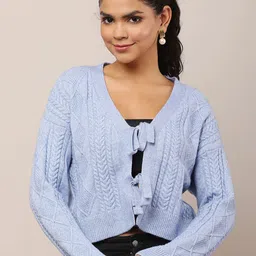NoBarr Women Self Design Cable Knit Cardigan Sweater-42