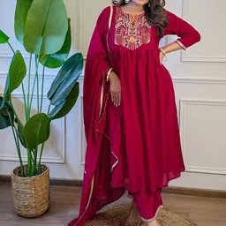 TWINS LADY Women Ethnic Motifs Embroidered Tiered Thread Work Kurta with Patiala & With Dupatta-picture-5